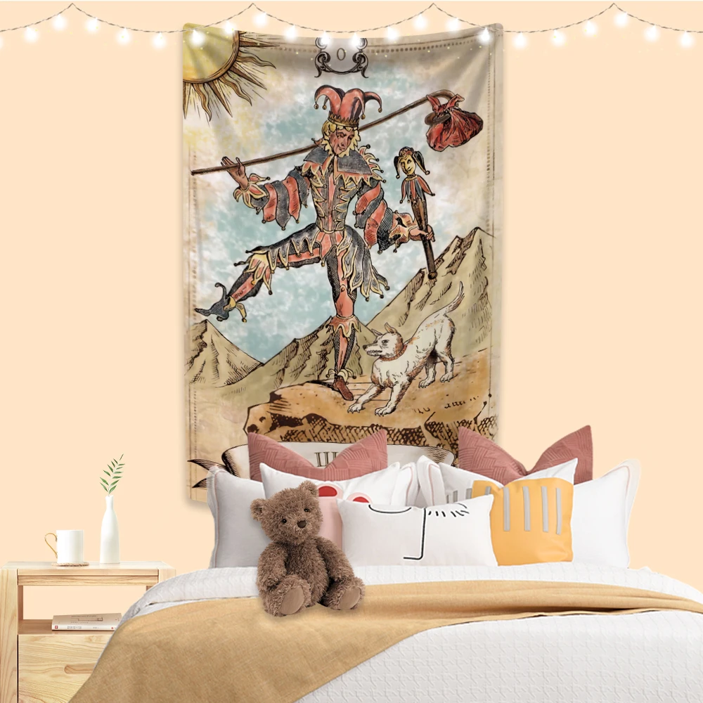 Psychedelische Tarot Wandtapijt Vintage Illustratie Gedrukt Boho Kamer Decors Esthetische Muur Opknoping Achtergrond Sofa Deken