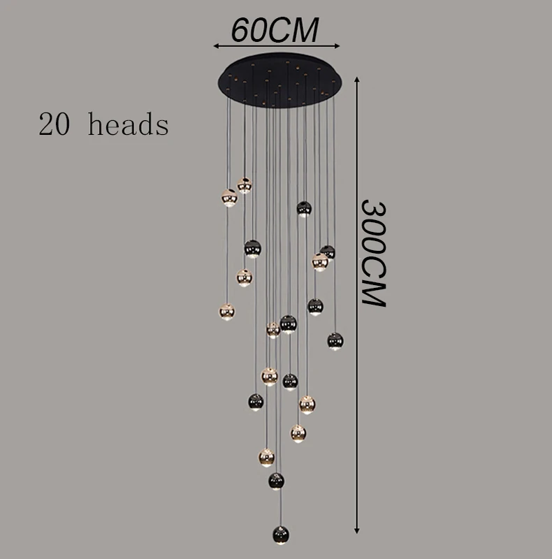 15 heads Size: diameter 50cm, height 250cm adjustable