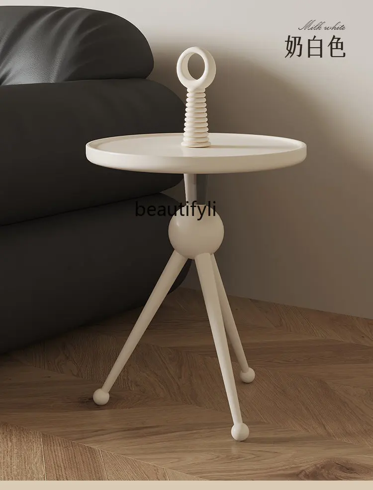 

Retro Round Table Sofa Side Cabinet Small round Table Bedside Corner Table Balcony Solid Wood Small Coffee Table
