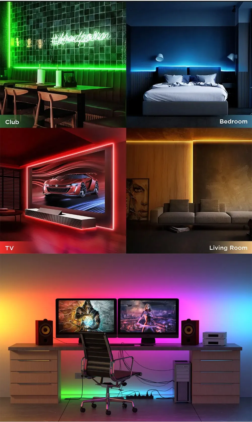 Tuya Smart Life LED Light Strip Bluetooth Control DC12V 5M SMD 5050 54LEDs/M Fle
