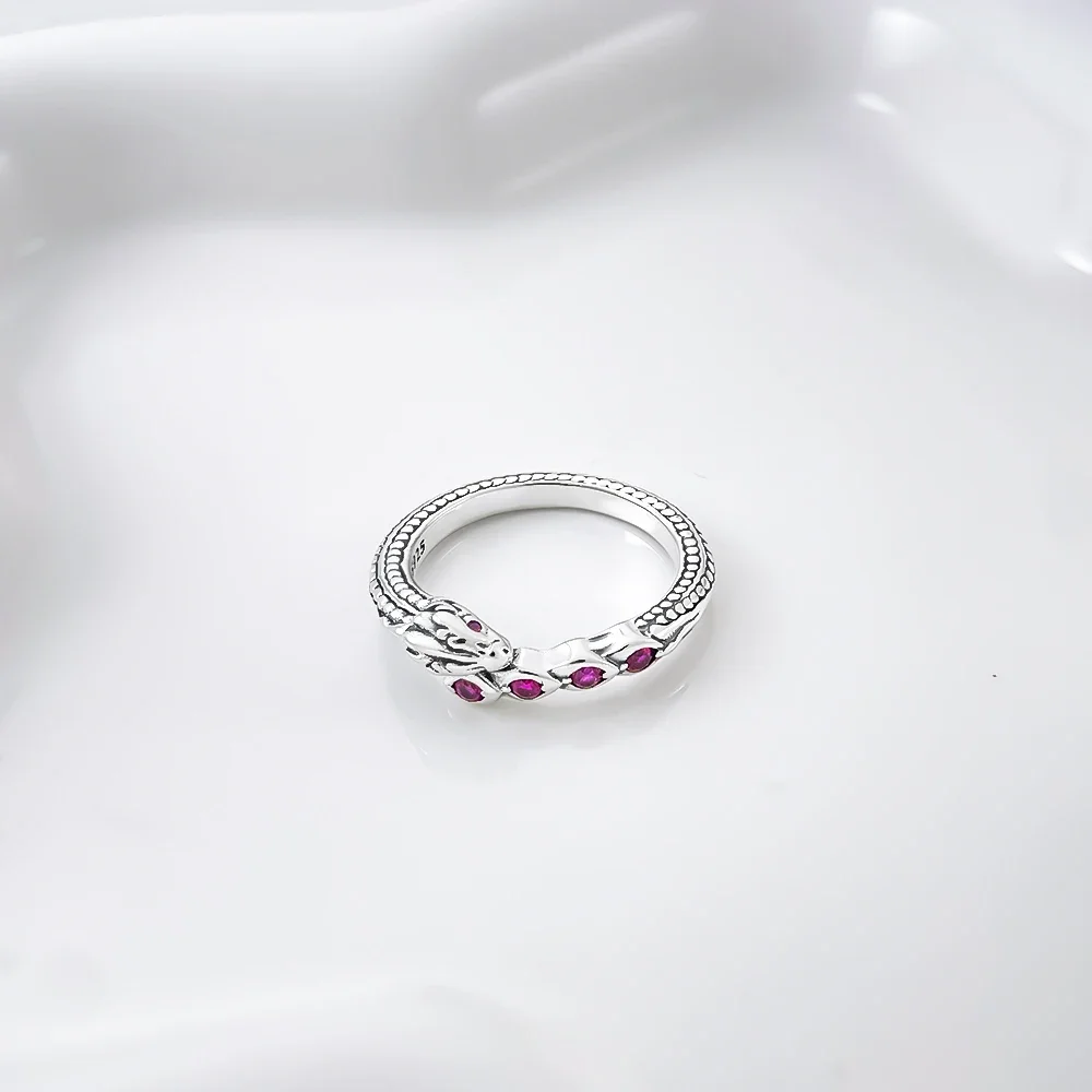 S925 Silver Chinese Dragon Rings Red Zircon For Women silver rings silver ring