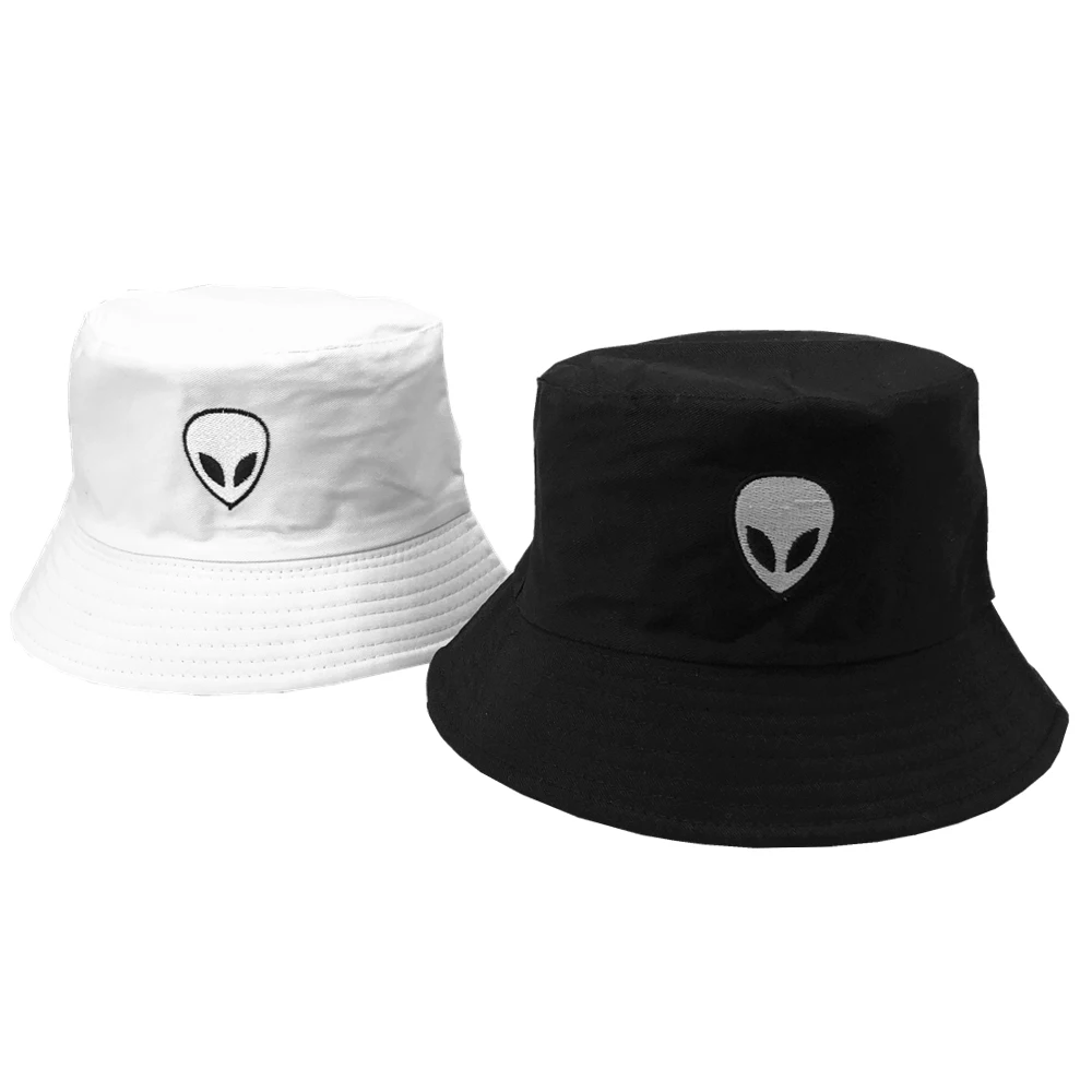 Unisex Embroidered Alien Foldable Bucket Hat Beach Sun Street Headwear Fisherman Outdoor Cap