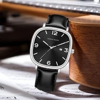 Hannah Martin Top Brand Black Leather Watch Original Quartz Movement Casual Business Style Square Fashion Men's Gift Wrist Watch 2