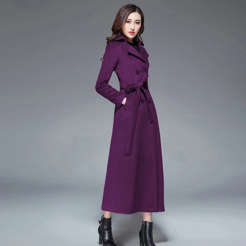 

Oversized Double Breasted Woolen Blends Warm Overcoat Belt England Female Trench Outerwear Women Winter Long Coat