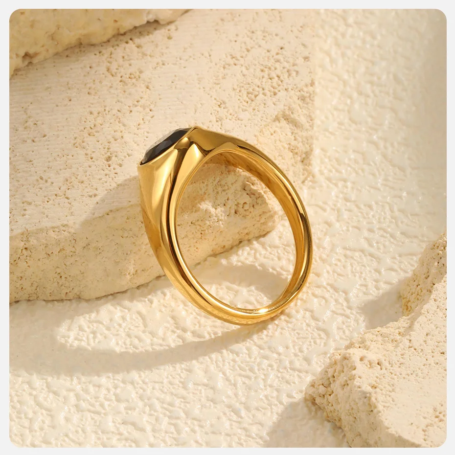 Vnox Minimalistische Runde Zirkon Intarsien Ringe Für Frauen Männer Edelstahl Gold Farbe Elliptischen Stein Ring Schmuck Nie Verlieren – Detail 10
