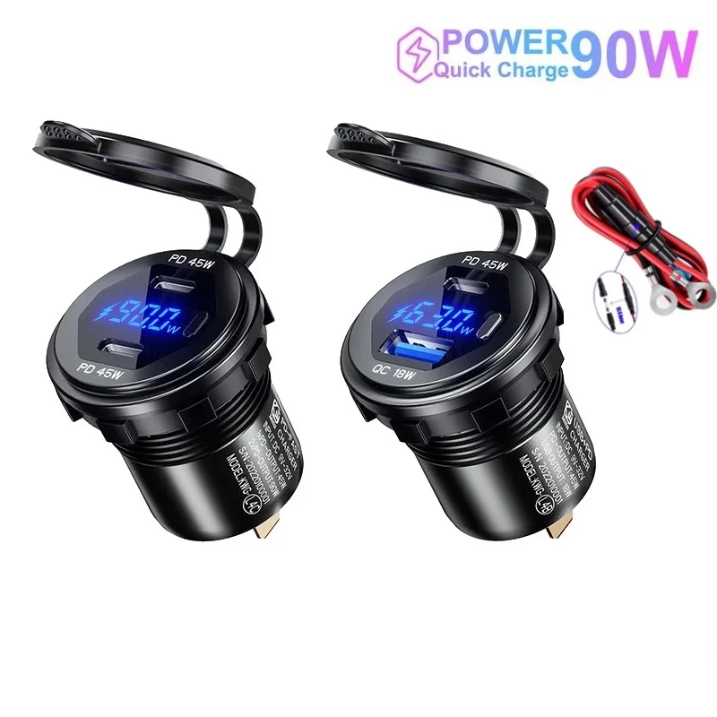 90W Quick Charge Car Charger PD Port Fast Charging Switch ON/OFF Phone Charger LED Display Power