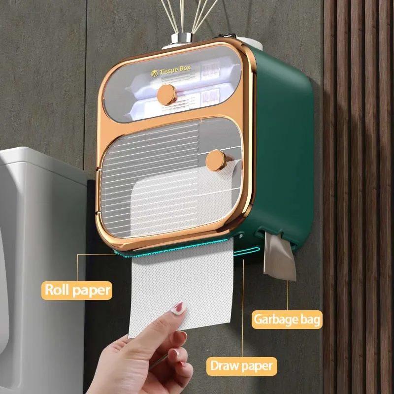 Wall Mounted Toilet Paper Holder Waterproof Paper Towels Holder Shelf Storage Box Toilet Roll Bathroom Organizer Shelf