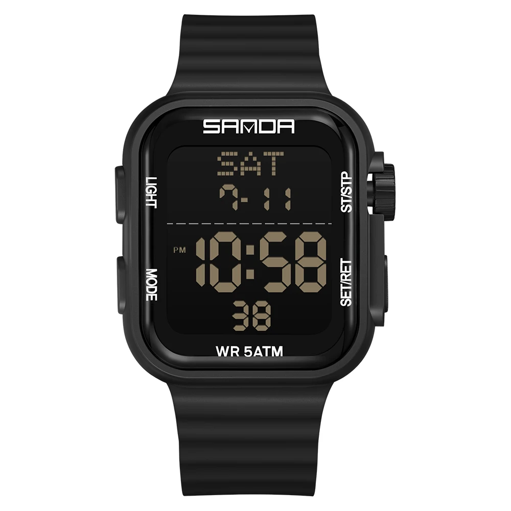 SANDA Men's Waterproof Digital Sports Wristwatch with LED Stopwatch & Silicone Strap