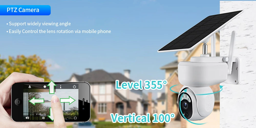 4MP 4G LTE Solar Camera Outdoor WiFi Security Camera PTZ Auto Tracking Color Nig
