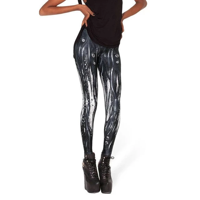 Fashion Design Women Black Galaxy Leggings Space Mechanical steel