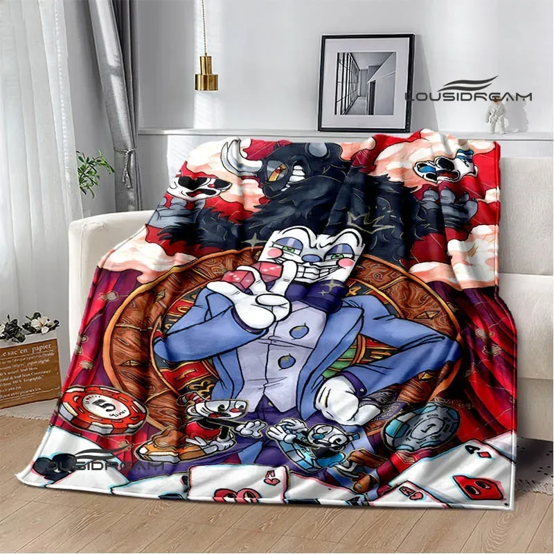 Cuphead cartoon printed Blanket Fashion bed linings white Flannel Warm Blanket Soft Comfortable Blanket Birthday Gift 6