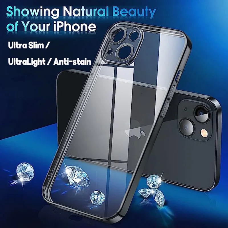 For Apple iPhone 15 Pro Max 14 13 12 11 Clear Case Slim Plating