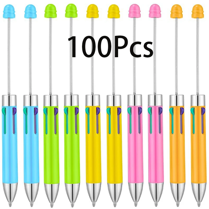 

100Pcs 4 Ink Colors Bead Pens Plastic Beadable Pens DIY Beaded Pens for Kids Students Gift Office School Supplies