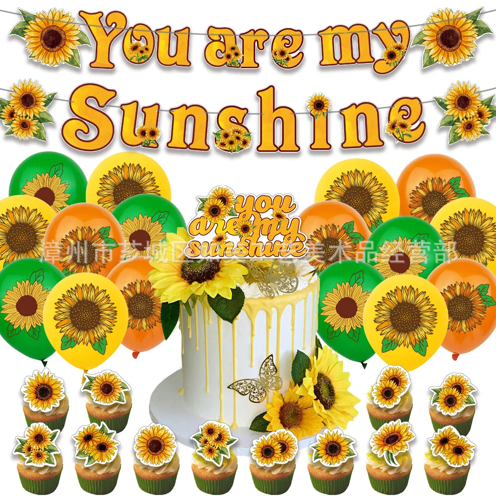 

1Set Sunflower Theme Party Decoration Balloons Set You Are My Sunshine Paper Banner Cake Topper Birthday Baby Shower Decorations