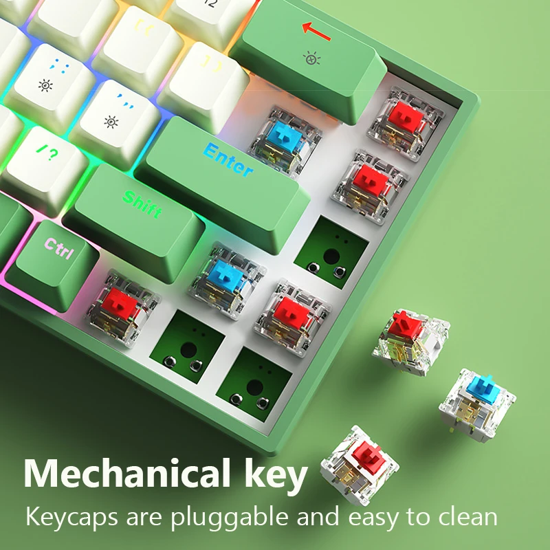 Teclado Mecânico com Fio Gaming Pbt Keycaps Ergonômico 68 Keys Rgb Hotswap Tipo-c Fit para pc Computador Laptop - Imagem 2