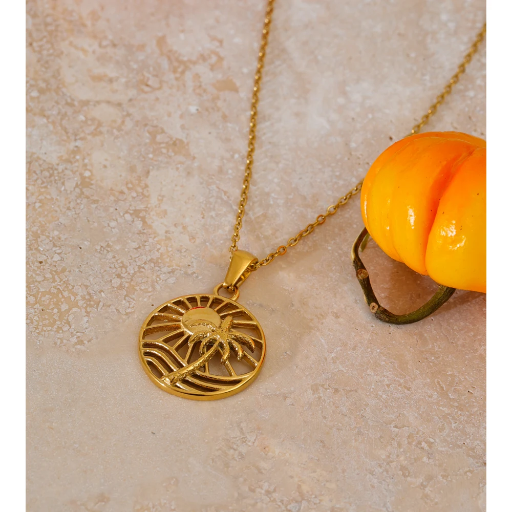 Yhpup Summer Stainless Steel Sun Pendant Necklace