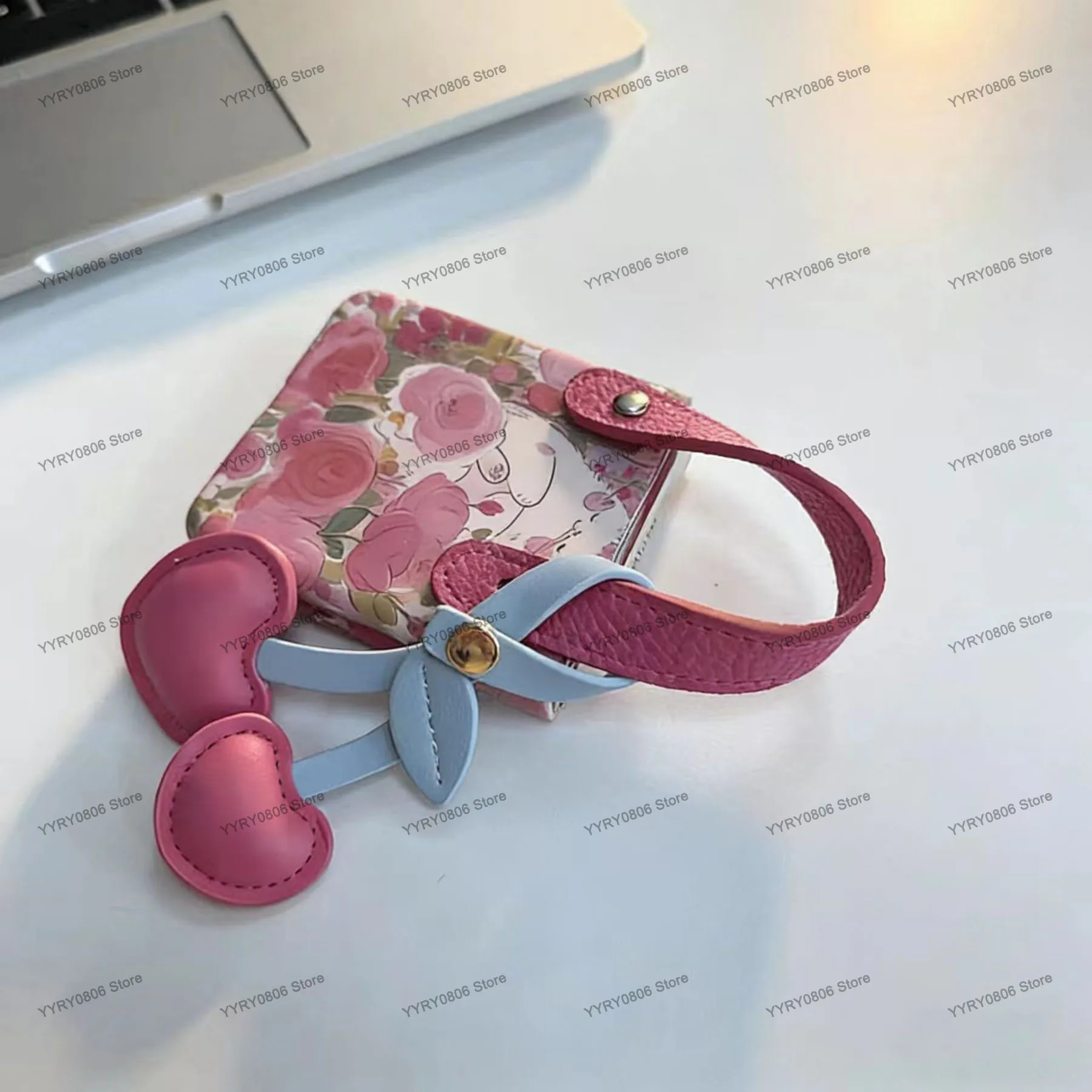 Cute Korean Rose Kitten Phone Case with Cherry Pendant Wristband