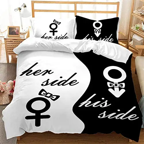 Black And White Duvet Cover Set King And Queen Bedding Set For Couple Romantic Valentine's Day Presents Polyester Duvet Cover 2