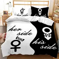 Black And White Duvet Cover Set King And Queen Bedding Set For Couple Romantic Valentine's Day Presents Polyester Duvet Cover 2