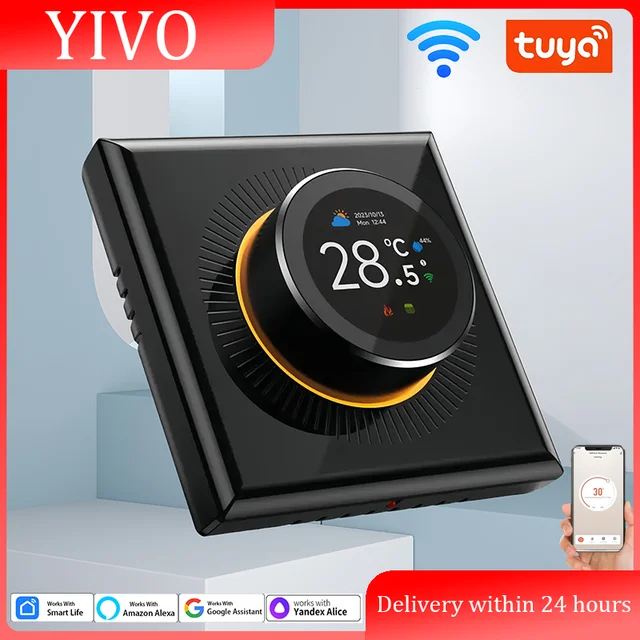 เทอร์โมสตัทแบบหมุนอัจฉริยะ Tuya WiFi สำหรับควบคุมอุณหภูมิหม้อต้มน้ำ แก๊ส และเครื่องทำความร้อนไฟฟ้า ใช้งานร่วมกับ Alexa และ Google Home ได้ 1