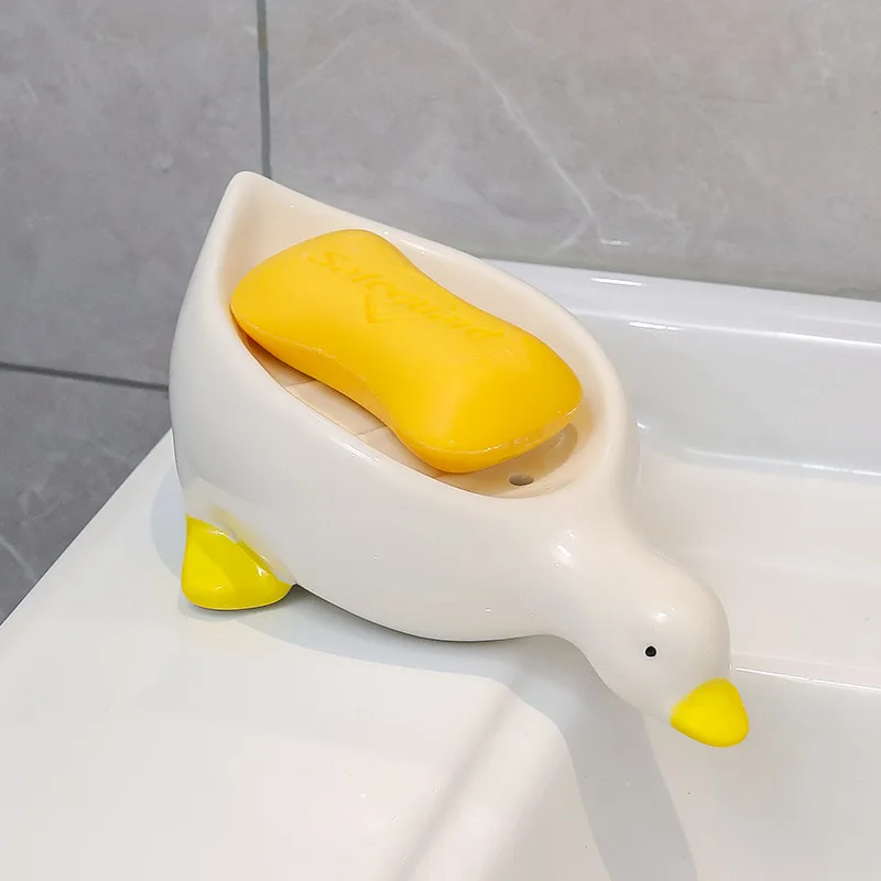 

Ceramic Duck Flavor Soap Box Cartoon Wash Basin No Punching, No Water Dripping Soap Dish Duck Shaped Soap Tray