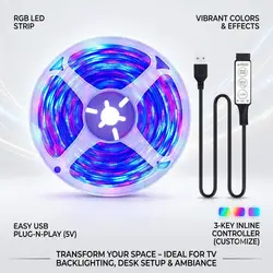 USB - Powered LED Light Strip with Remote Control for Home and Holiday Decor (RGB)