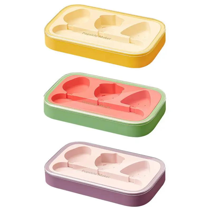 

Silicone Cartoon Popsicle Molds Easy Release 3 Cavities Cute Ice Pop Molds DIY Popsicle Mold Reusable Ice Pop Maker For Summer