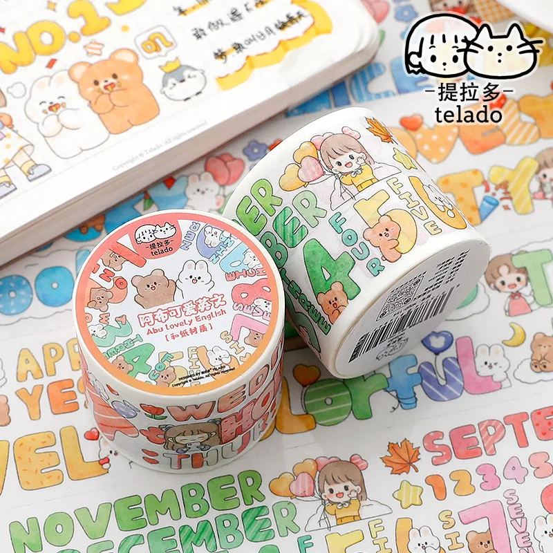 

Telado Cute English Tape and Paper Sticker Creative Waterproof PET Mobile Account Decoration Decal Washi Tape Kawaii