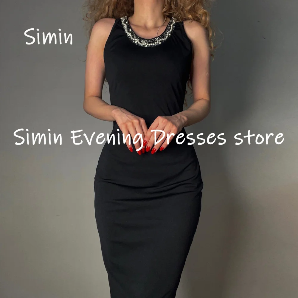 Simin Satin Mermaid Scoop Neckline Sequins Ruffle Formal Prom Gown Ankle-length Evening Elegant Party dresses for women 2023