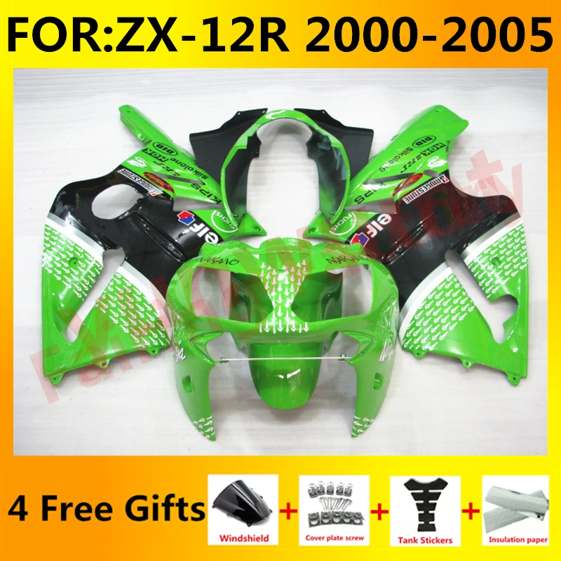 

NEW ABS Motorcycle Fairings Kit fit for Ninja ZX-12R 2000 2001 2002 2003 2004 2005 ZX12R zx 12r full fairing kit set green black
