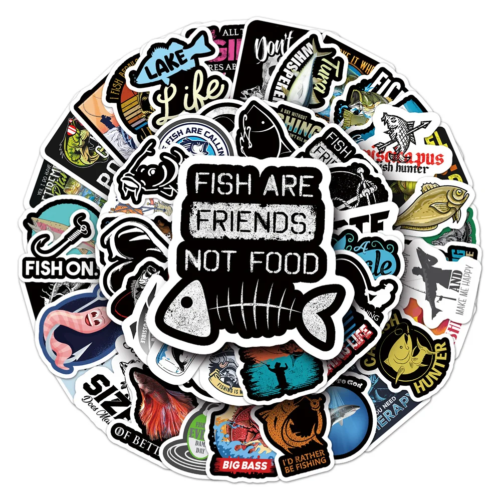 10/30/50PCS Fishing Series Cartoon Graffiti Waterproof Sticker Personality Creative Trend Decal Skateboard GuitarHelmetWholesale