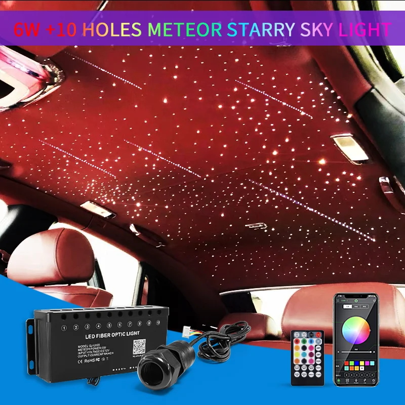 6W Car Starry Sky Con 5W 10 Fori Meteor Fiber Optic Light Car Roof Star Light Color Multi Color App Control Car Home Decor