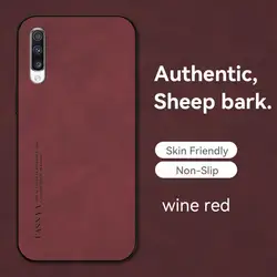 Luxury Sheepskin Leather Phone Case - Premium Men's Back Cover for A10 (Wine Red)