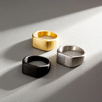 Unisex Titanium Steel Ring Simple Rectangular Pattern Fashionable Jewelry for Men & Women Valentine's Day Gift Size 7-13 1