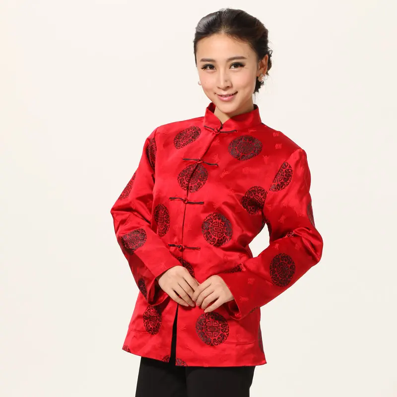 Oriental Women Classic Tangzhuang Coat Red Traditional Chinese auspicious & Longevity Patterns Jackets Chinese New Year Hanfu 1pcs lot natural hetian imitation ancient jade handmade necklace happiness longevity auspicious cyan oil luster men s women s