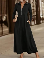  Women's Elegant Solid Maxi Dress Fashion Simple Long Skirt 2025 Spring Autumn Slim Long Sleeves Shirt Dresses With Pockets - Image 5