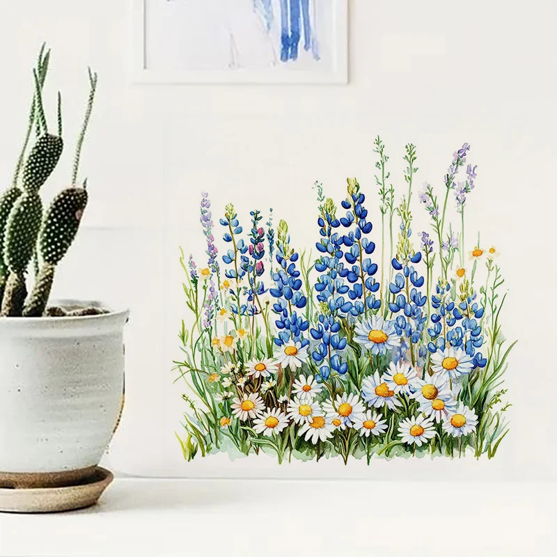 Blue Wildflowers Toilet Stickers Decoration for Living Room Wall Bedroom and Home Decor Car Decals Self-Adhesive C1121# wall stickers,wall sticker,home decoration accessories