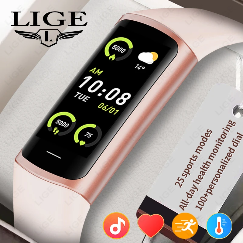 LIGE 패션 스포츠 피트니스 스마트 밴드 건강 모니터 남성 여성을위한 스마트 시계 IP67 방수 팔찌 Smartwatch 온도계