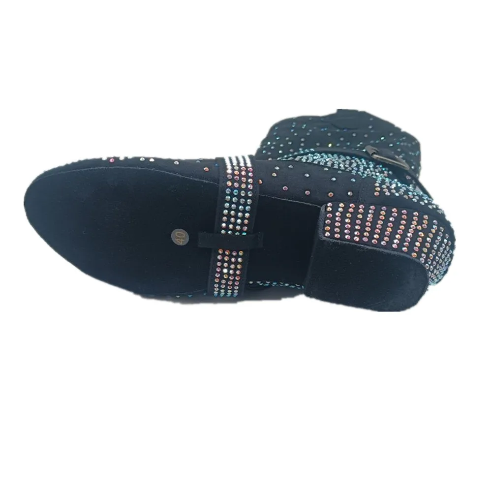 Practice OEM Latin Dance Boots Black Rhinestone Soft Latin Salsa Ballroom Party Dancing Shoes Black Sport Party Dance Boot Shoes 6