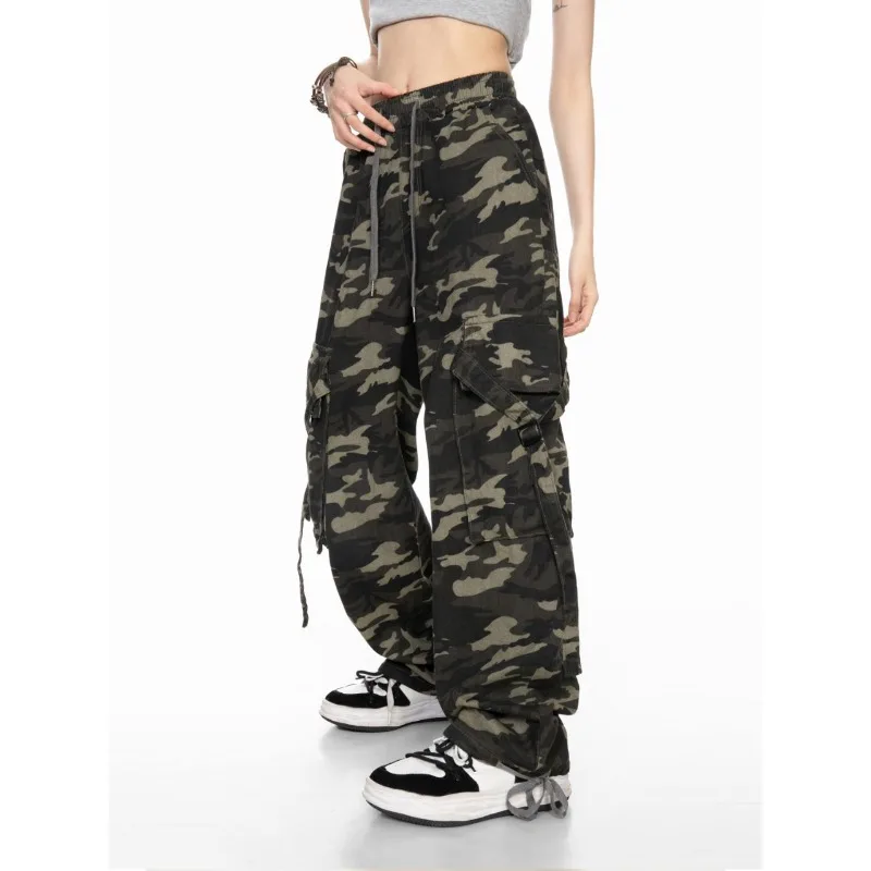 

Deeptown Vintage Camouflage Cargo Pants Women Y2k Autumn Streetwear Wide Leg Pockets Trousers Baggy Hippie Female Casual Fashion