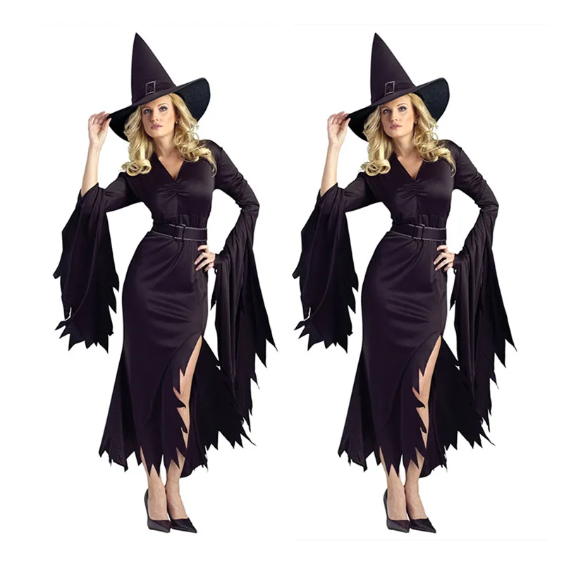 

Halloween Women Scary Witch Vampire Costumes Adult Carnival Party Performance Drama Masquerade Dress with Hat