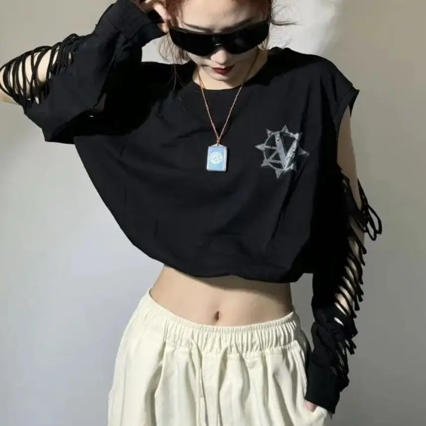 Off Shoulder Cut Off Shoulder Women Autumn and Winter Short Dance Square Dance Ghost Step Long Sleeved Style Top