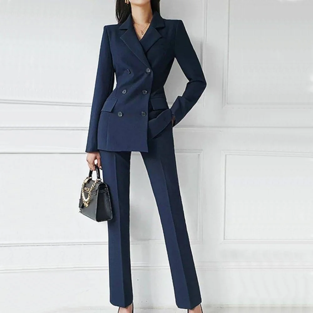 Chic and Elegant Woman Jump Suit Women's Clothing Female Suits Set Formal Serge Double-breasted Groups of Pant Sets Pants Outfit