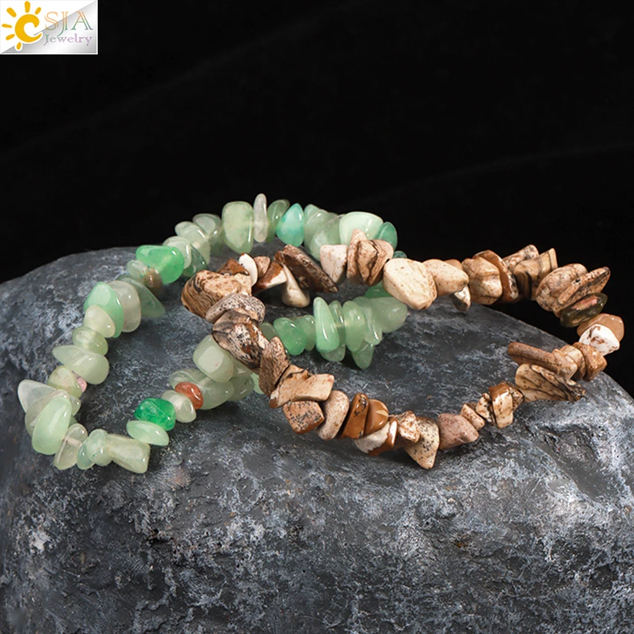 Women Girls CSJA Crystal Bracelet Irregular Energy Natural Stone Bracelet Chip Beads Gravel Stretch Bracelets Bangles H299 beaded bracelet,stone bead bracelet,crystal bracelet