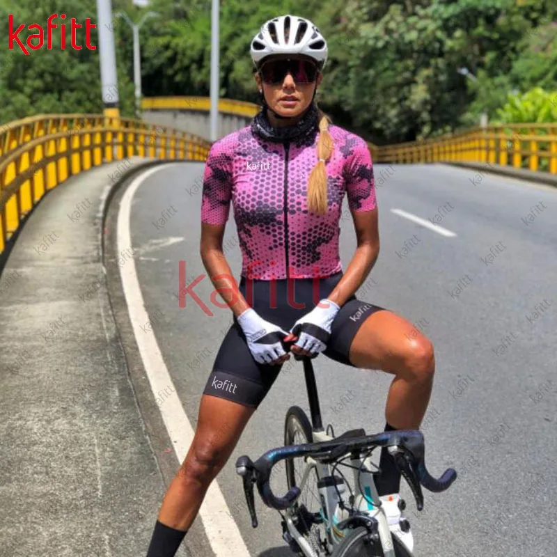 Kafitt New Women's Professional Triathlon Short Sleeve Cycling Wear Gel Pad Women's Jumpsuit Cycling Outdoor Suit 4