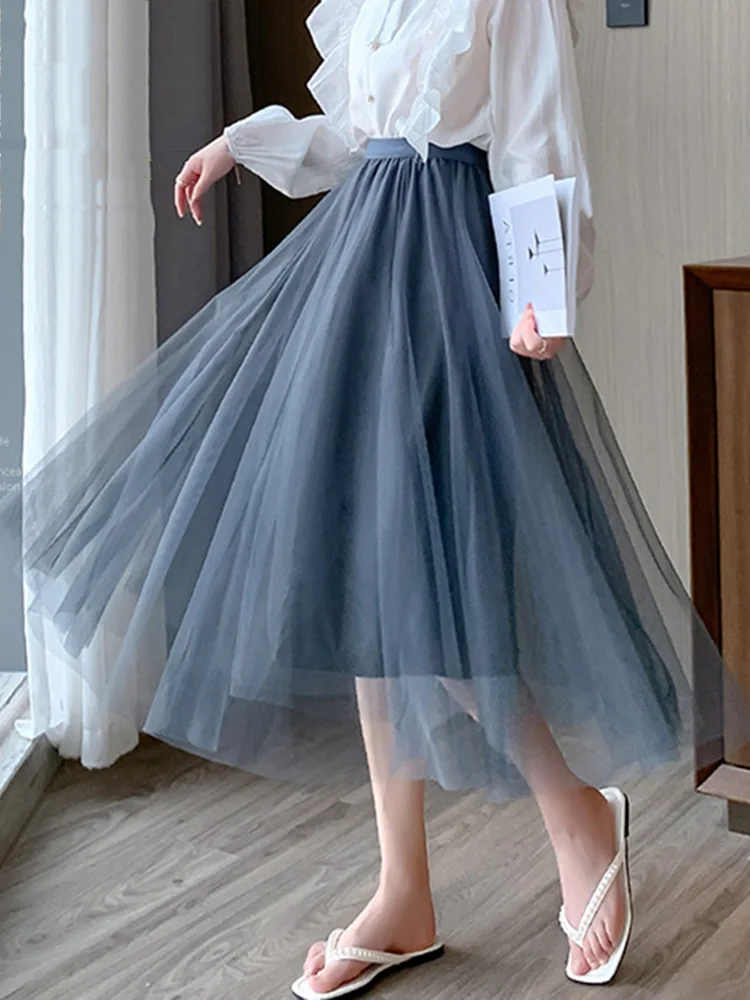 New Ladies Casual Fashion Summer Midi Skirt Women White Black Coffee High Waist Elastic A-Line Long Skirt Female ladies retro long dresses black dress shirt streetwear oversized casual women s harajuku yk2 long denim straight skirt dresses