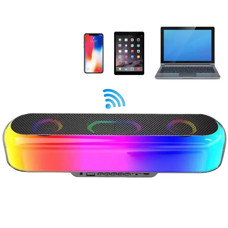 

Беспроводной динамик RGB HI FI, портативный динамик с высоким басом, светодиодный светильник, беспроводной бумбокс, уличный сабвуфер, стереодинамик для геймеров