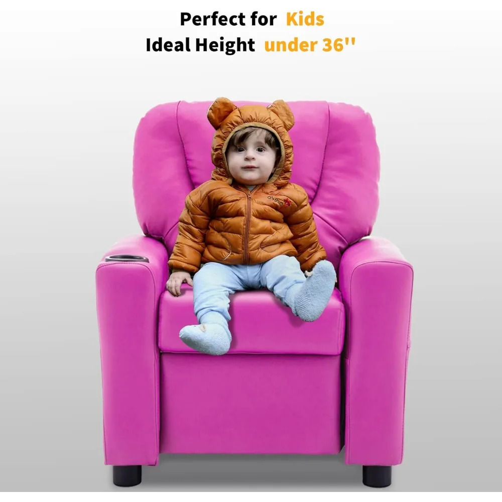 Kids Recliner Chair with Cup Holders for Boys and Girls Room,Armrest Sofa Couch with Cup Holder for Toddlers,Faux Leather 7240 4