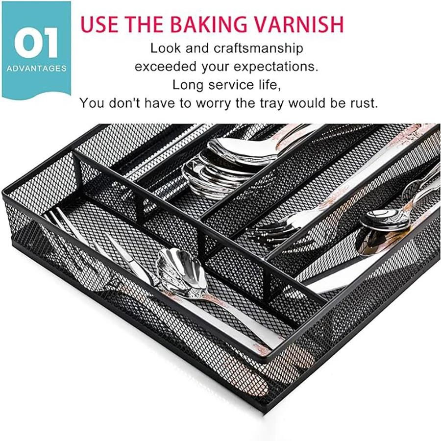 Simple flat Cutlery Storage Box, Mesh Draining Drawer Cutlery Box, Metal Kitchen Restaurant Knife and Fork Storage Basket. 4