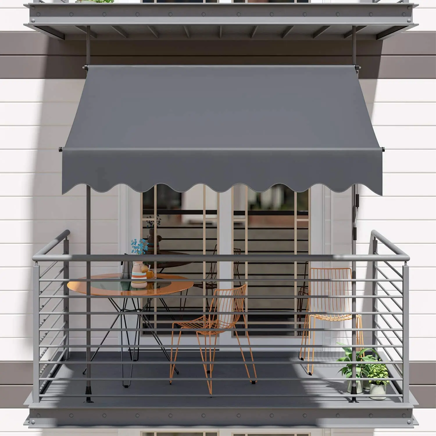 Markise Balkon Terrasse Markise UV50 + Sonnenschutz Markise Clamp Garten  Sonnenschutz mit Hand Kurbel Ohne Bohren